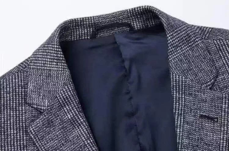 Wool Blend Classic Fashion Patterned Tweed Single-Breasted Blazer Jacket
