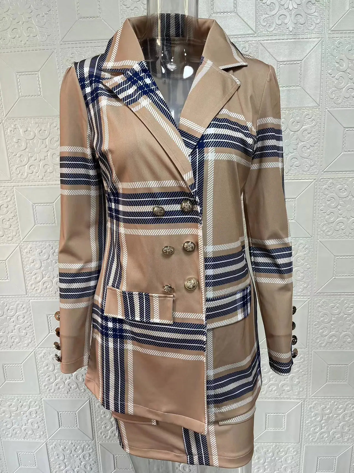 Fashionable Casual Print Long Sleeve Women's Suiting Skirt Ensemble Autumn Commute Wear Polyester Fabric Unisex O2O Sales