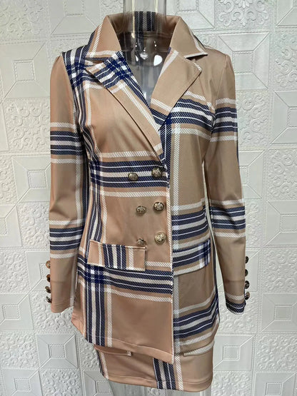 Fashionable Casual Print Long Sleeve Women's Suiting Skirt Ensemble Autumn Commute Wear Polyester Fabric Unisex O2O Sales