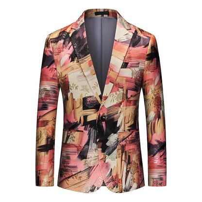 Men's Jacquard Blazer Slim Fit Single Breasted Smart Casual & Formal Wedding Jacket