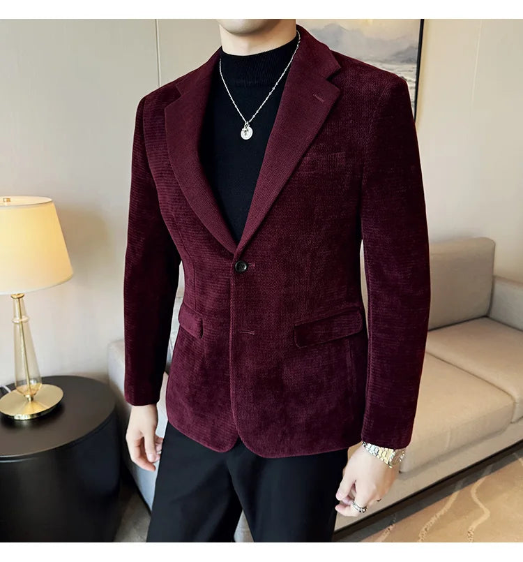2025 Autumn Winter Velvet Suit Jacket Men Casual Business Blazers Wedding Groom Social Banquet Party Formal Blazer Men Clothing