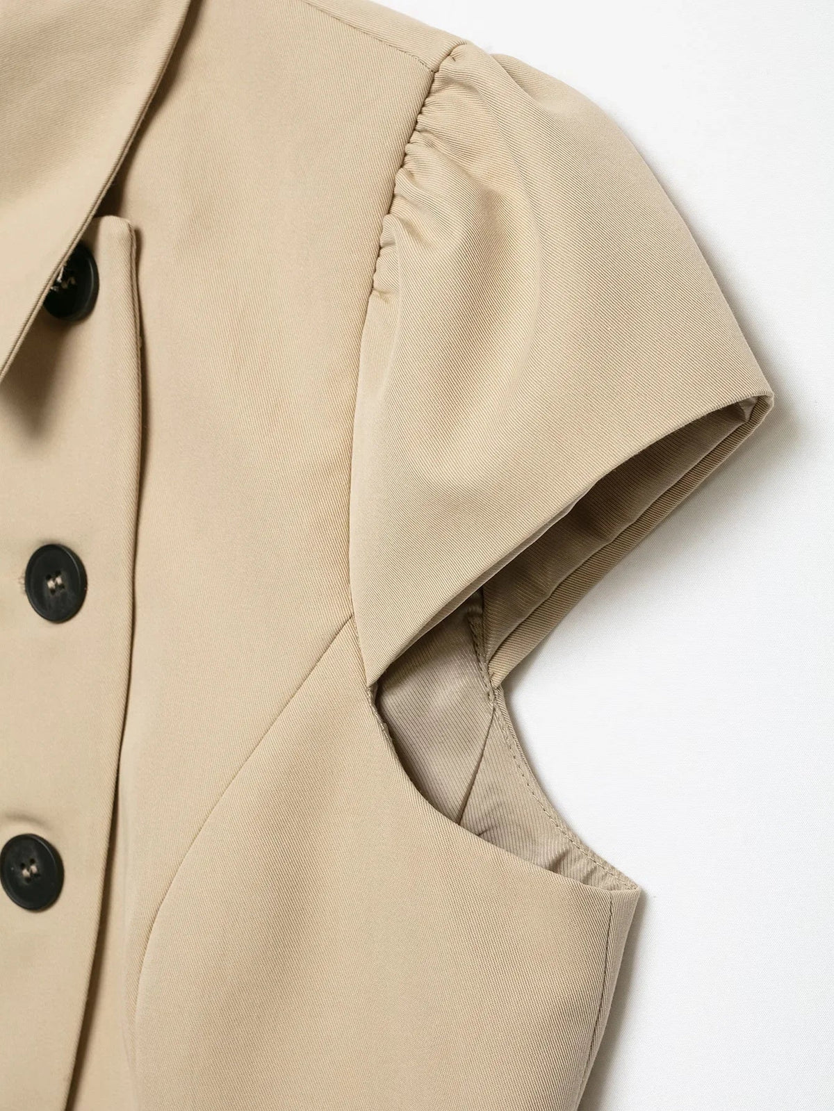 Women Trendy Short Sleeve Blazer Double Breasted Slim Fit Khaki Blazer 2026 Spring Summer Commute Lady Slim Short Top