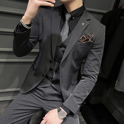 Men's Slim Fit 3-Piece Suit – Solid Color, Smart Casual & Wedding