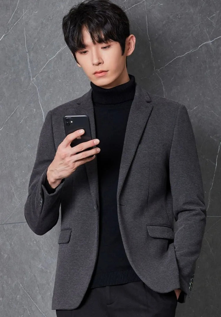 Men's Premium Wool Blend Blazer Coat Autumn Winter Thickened Korean Style Casual Business Smart Casual Elegant Outerwear