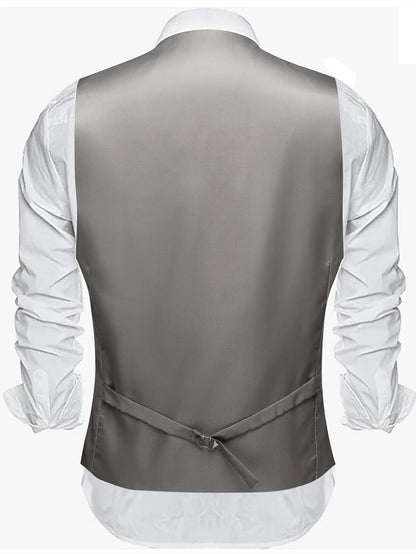 Men's Formal Vest Set 5-Piece Satin Waistcoat with Tie for Weddings and Business