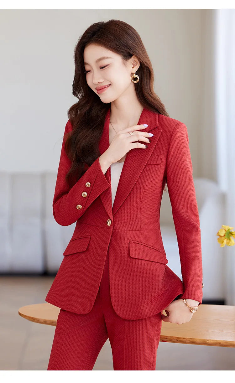 Casual Blazer Suits for Women Office Wear Long Sleeve Single Button Jacket 2 Pieces Set Chic Fashion Pant Suits Elegant Ladies