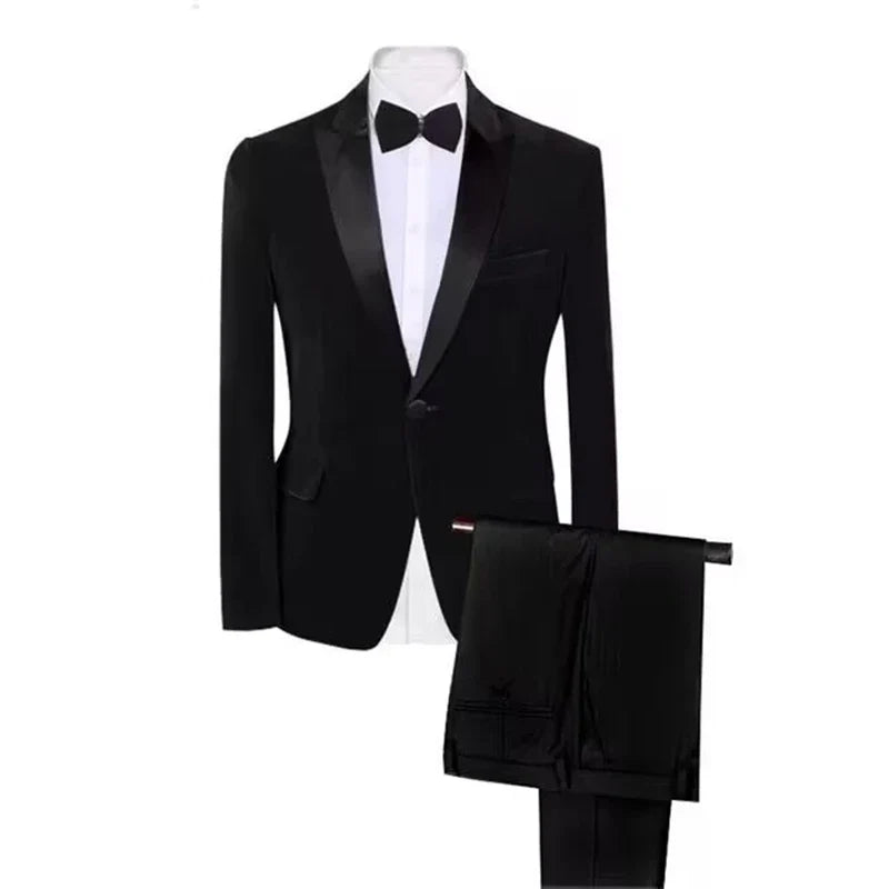 Costume en velours pour homme, coupe ajustée, 2 pièces, revers châle/cranté, pour affaires, mariage, fête, veste et pantalon