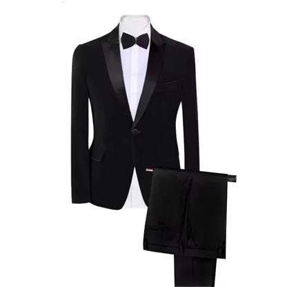 Costume en velours pour homme, coupe ajustée, 2 pièces, revers châle/cranté, pour affaires, mariage, fête, veste et pantalon