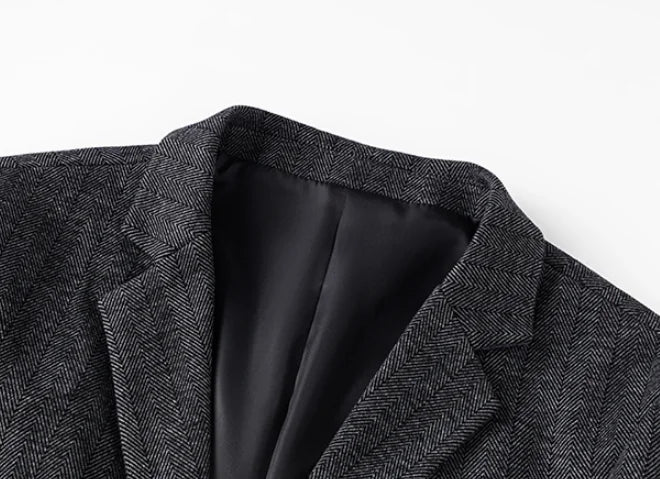 Men's 2024 Business Casual Single Suit Jacket High Quality Herringbone Wool Blend Single Breasted Stylish Handsome Line Bag