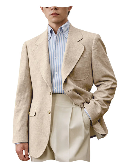 Men's Linen Blend Blazer – Single Breasted Casual Business Jacket for Office & Summer Occasions