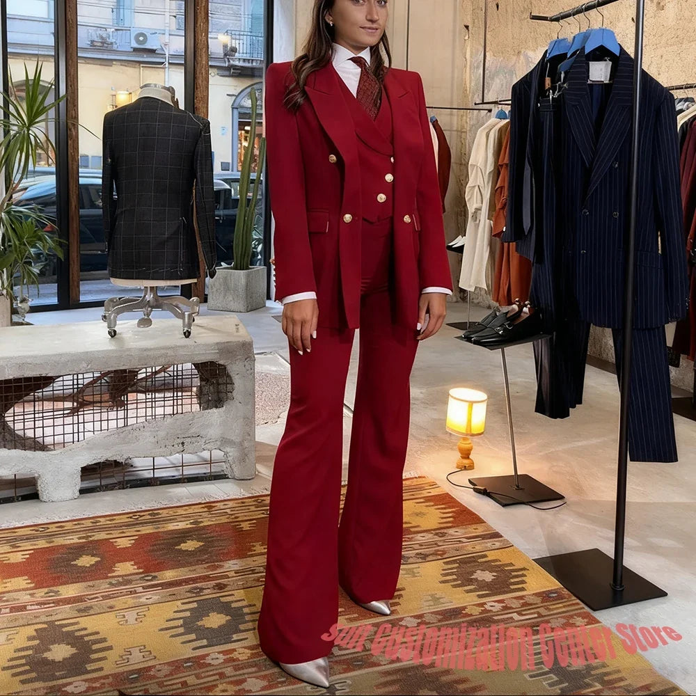 Elegant Women's Pink Double Breasted 3Piece Suit Autumn New Blazer+Vest+Pant Sets Formal Office Evening Party Outerwears