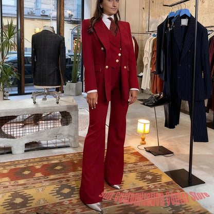 Elegant Women's Pink Double Breasted 3Piece Suit Autumn New Blazer+Vest+Pant Sets Formal Office Evening Party Outerwears
