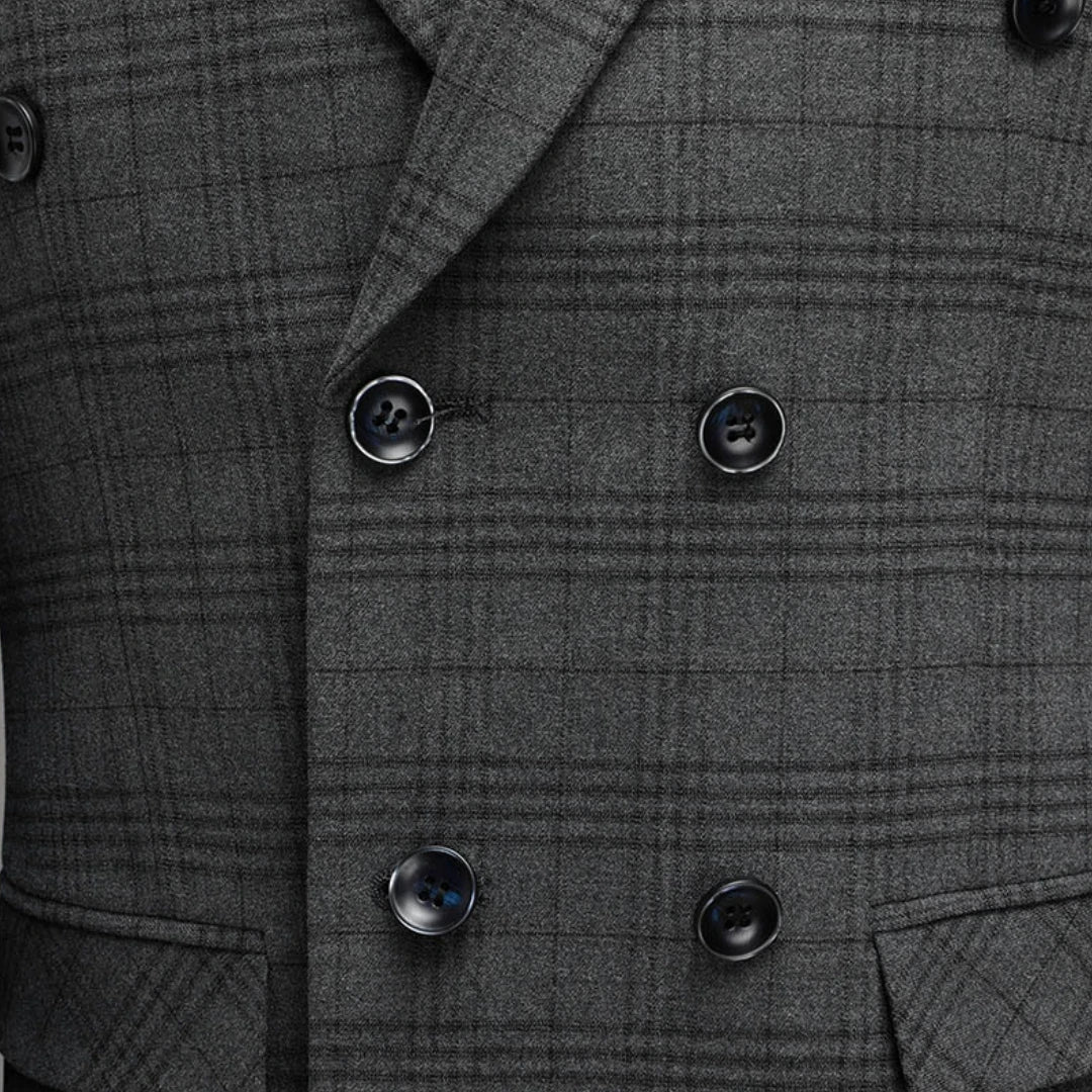 Men Suit Gray 2 Pieces Grid Stripe Double Button With Lapel For Wedding Birthday Business Banquet Work Daily Jacket And Pants