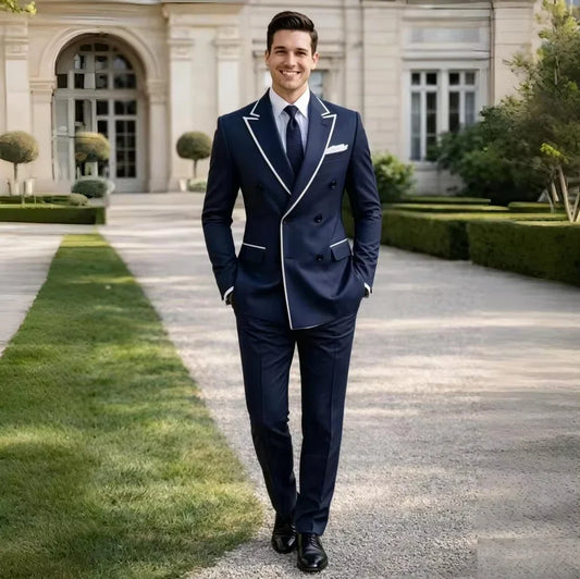 Men's Double Breasted Slim Fit Suit Set – 2-Piece Blazer & Pant for Weddings, Prom & Formal Events