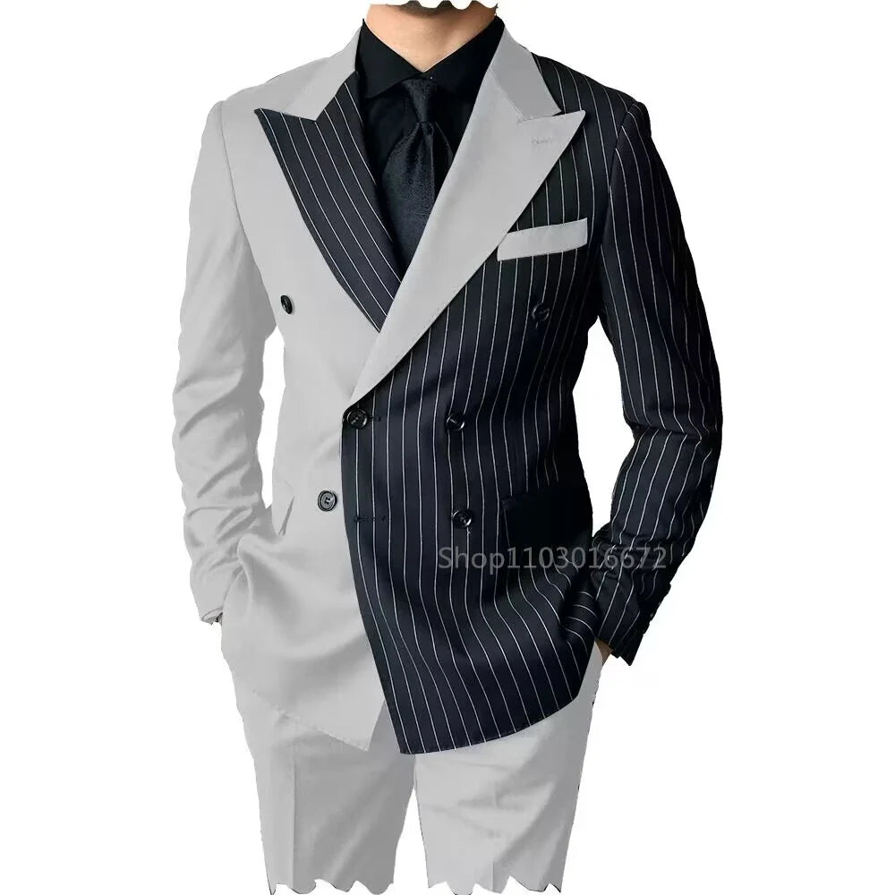 2 Piece Men's Wedding Suits Groom Tuxedos with Peak Lapel Double Breasted Blazer And Pants Set for Prom Business Costume Homme