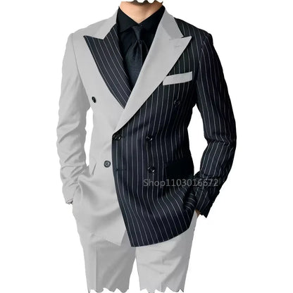 2 Piece Men's Wedding Suits Groom Tuxedos with Peak Lapel Double Breasted Blazer And Pants Set for Prom Business Costume Homme