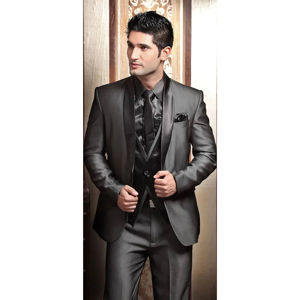 New Arrival Tailor Made Men Suits Single Breasted Black Business Wedding Set 3 Pieces (Jacket+Pant+Vest)