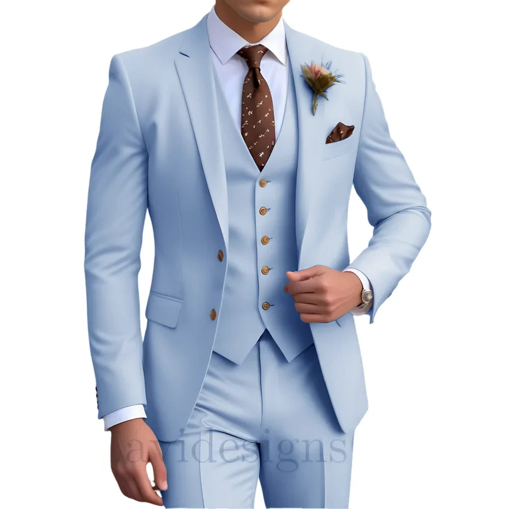 Elegant Men's Wedding Tuxedo Slim Blazer Pants Vest 3 piece Suit XS-5XL Custom Youth Suit 2025 New Style Suits