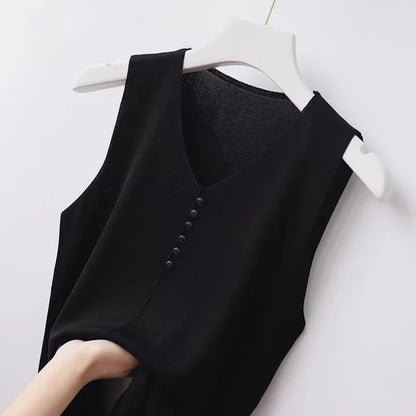 Summer Women's Tank Top Silk V-neck Wide Shoulder Strap Color Knitted Shirt Sleeveless Top Student Ice Silk Vest