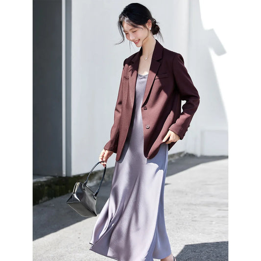 Women's Red Blazers 2026 Fall Elegant Notched Neck Ladies Blazer Office Lady Casual Loose-fit Fashion Coat Female A2360