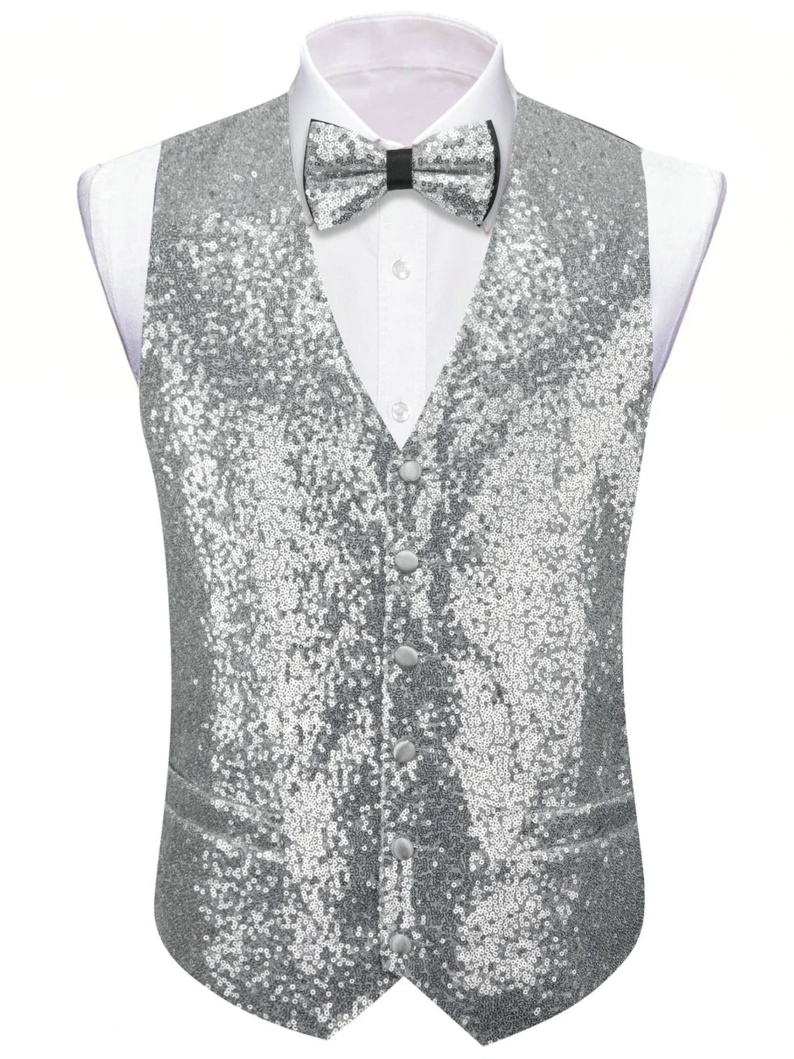 Men's Glitter Vest and Bow Tie Set – Slim Fit Formal Waistcoat for Weddings, Prom and Evening Occasions