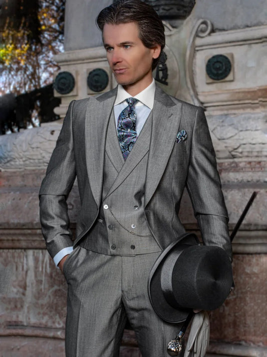 Men Suit Dark Gray 3 Pieces Solid With Lapel Business Casual For Wedding Party Banquet Work Set Jacket Vest With Pants