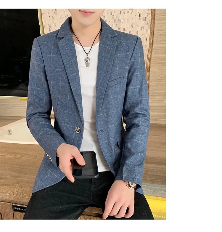 Men's  Slim Fit Business Suit Jacket Casual High-End Polyester Korean Style Top for Handsome Fashionable Look
