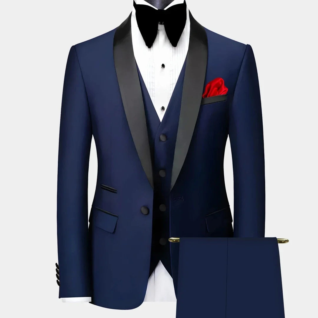 Men Suit 3 Pieces Black Single Button With Bright Lapel For Wedding Groom Banquet Party Business Work Set Jacket Vest Pants