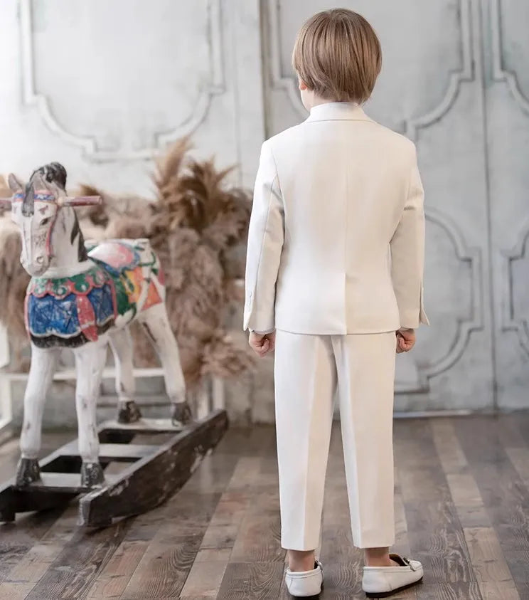 Children White Baptism 3Pieces/Set Jacket Vest Pants Ceremony Photograph Suit Boys Party Dress Kids Piano Performance Costume