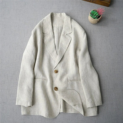 Elegant Long Sleeve Women's Linen Suit Jacket Thin Outerwear New Spring Fashion Ladies' Classic Versatile Pure Cotton Blend