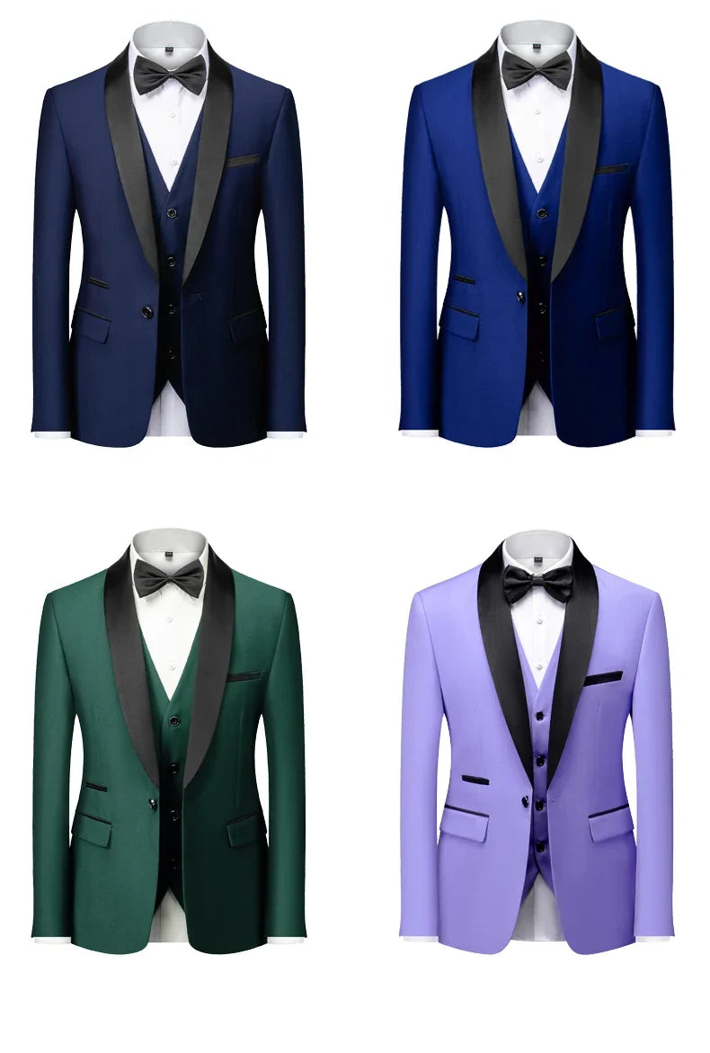 Men's Slim Fit Formal Suit Set – Blazer, Vest & Pants for Weddings & Parties