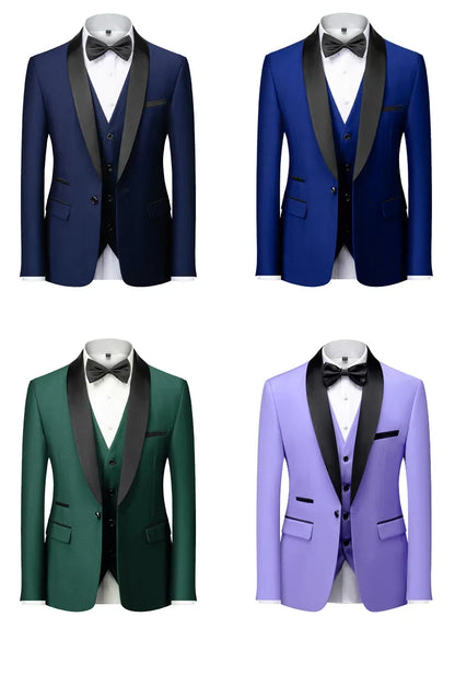 Men's Slim Fit Formal Suit Set – Blazer, Vest & Pants for Weddings & Parties