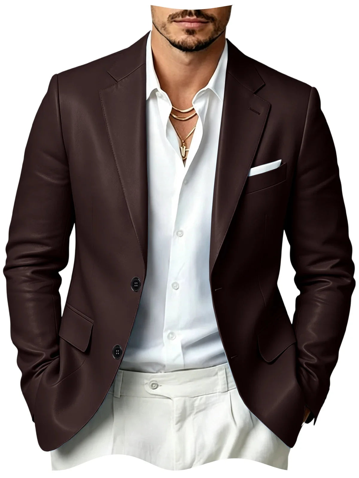 Men's Faux Leather Blazer Slim Fit 2 Button Notched Lapel Suit Jacket Business Formal Leather Sport Coat For Wedding Party