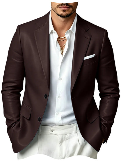 Men's Faux Leather Blazer Slim Fit 2 Button Notched Lapel Suit Jacket Business Formal Leather Sport Coat For Wedding Party