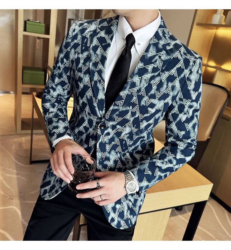 Jacquard Denim Korean Slim Fit Suit Coats 2025 New High Qualitys Fashion Men Slim Fit Business Formal Social Suit Jacket 4XL-M