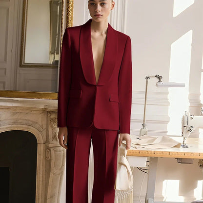 Wedding Guest Suits for Women Elegant Bride Mother Groom Blazer Set Shawl Lapel 2Pieces(Jacket+Pants) Hidden Button Custom