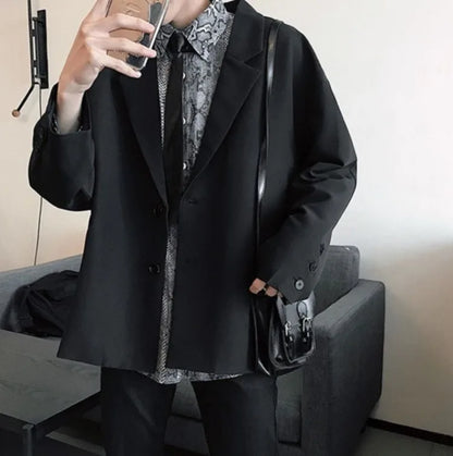 Men's Spring Korean Style Retro Blazer Ins Trendy Hong Kong Style Cool Jacket Viral Vintage Casual Suit Outerwear New