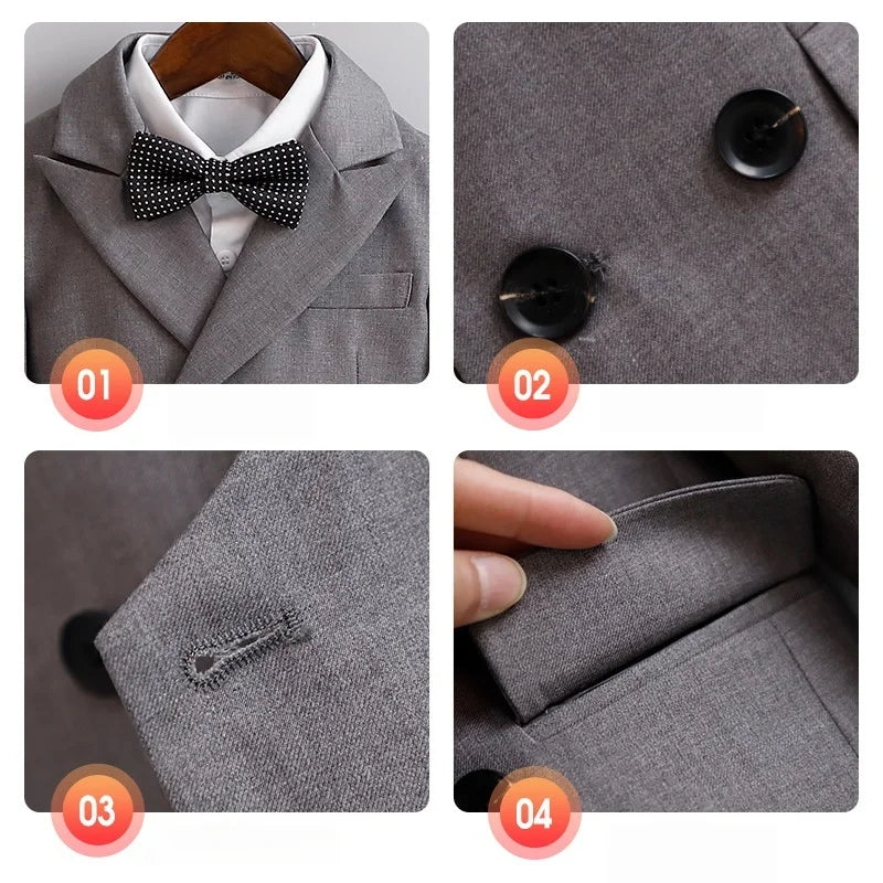 Flower Boys Gray Wedding Suit Set Kids Formal Birthday Photography Outfit Children's Piano Host Performance Costume