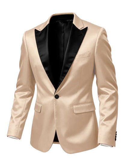 Luxury Satin Men's Tuxedo Blazer Black Peak Lapel One Button Slim Fit Suit Jacket Formal Business Casual Suit For Wedding Party
