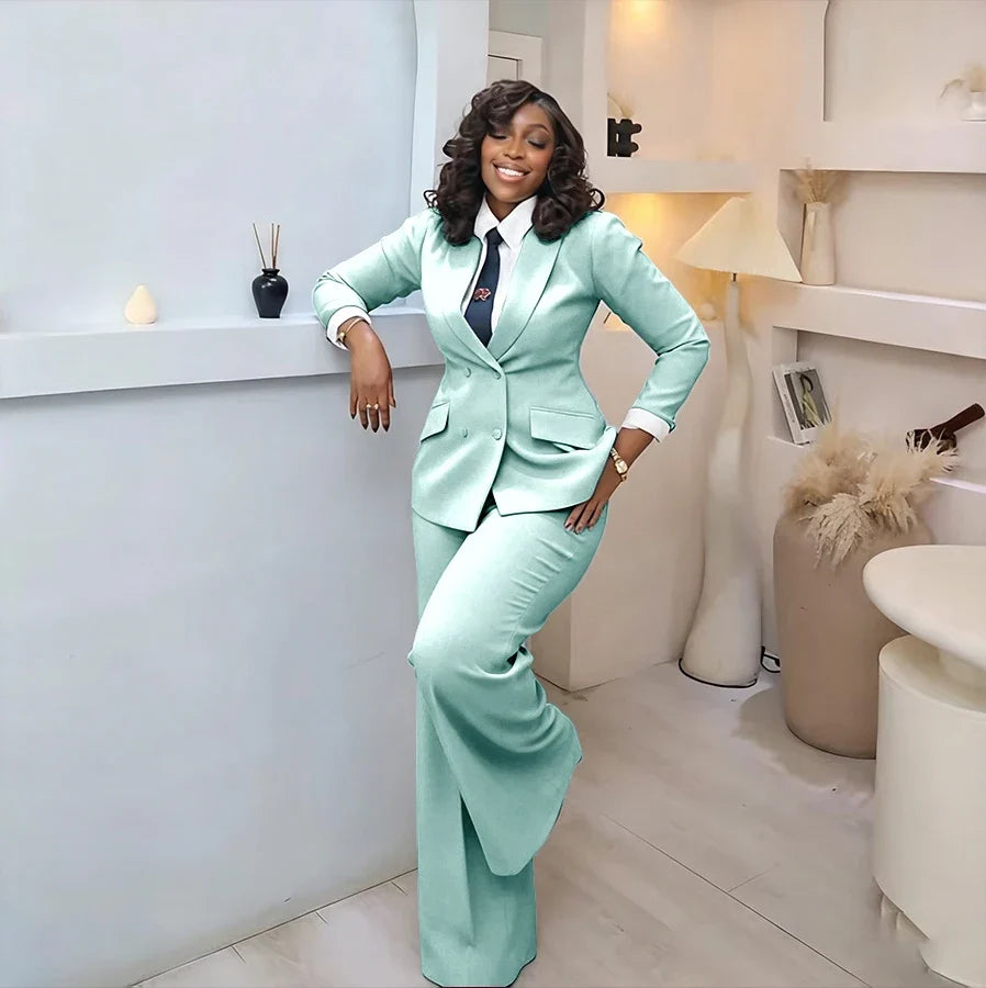 Classic Professional Burgundy Double Breasted Women's Suit Office Formal 2 Piece Jacket Pants Set Casual Daily Streetwear