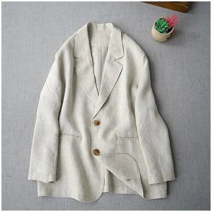 Elegant Long Sleeve Women's Linen Suit Jacket Thin Outerwear New Spring Fashion Ladies' Classic Versatile Pure Cotton Blend