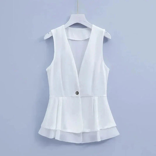 2025 New Summer Vests Women V-Neck Chic Chiffon Vest Tops Female Casual Pretty Waistcoat Ladies Sleeveless Jacket Chaleco Mujer