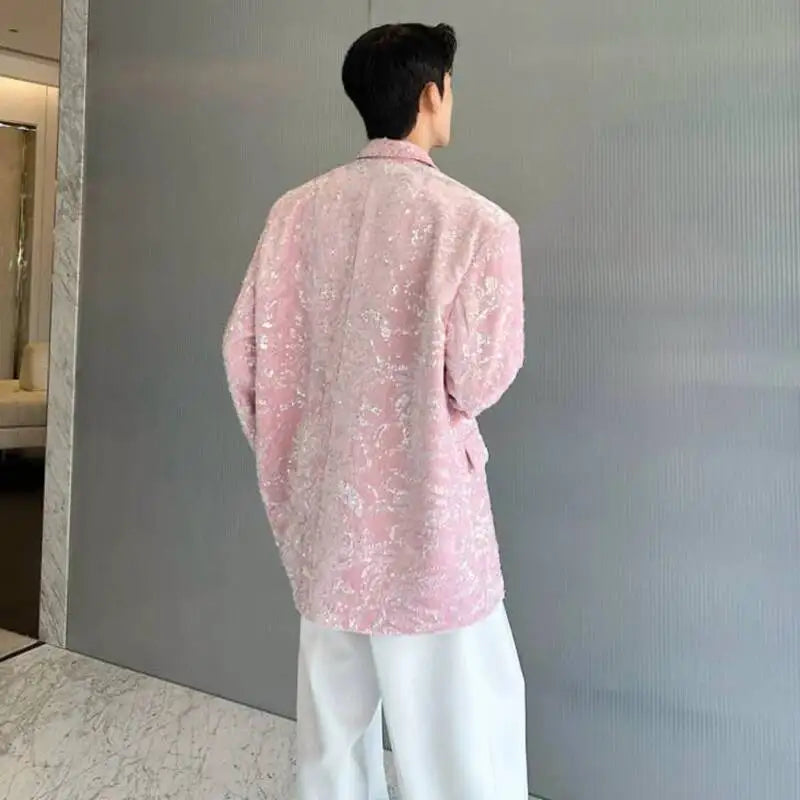 Blazer 2025 Autumn New Sequin Patchwork Luxury Elegant Temperament Coat Men's Fashion Handsome Shoulder Pad Coat JY5816
