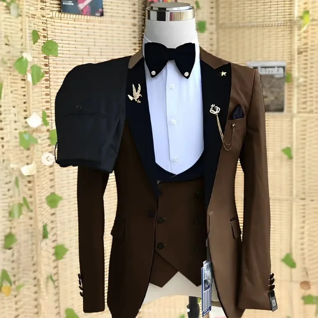 Elegant 3 Piece Slim Fit Men's Tuxedo Suit Set for Wedding Prom Party - Solid Color Blazer Vest Pants Male Formal Wear