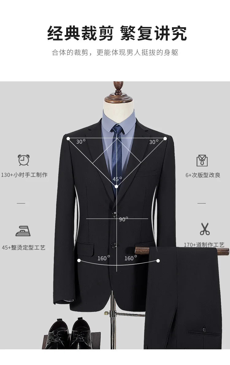 Men's Slim Fit Single Breasted Suit – Casual & Formal Two-Piece Set for Weddings & Business