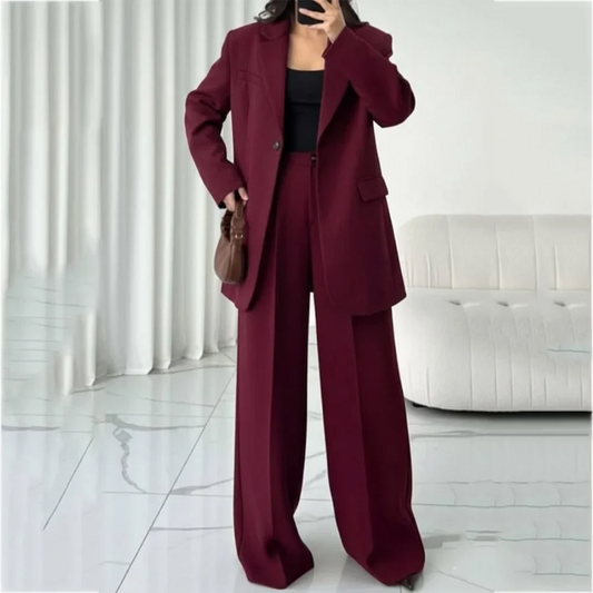 Stylish Oversized Women 2 Piece Suit Notched Lapel Single Button Modern Style Formal Office Business Casual Outfit(Blazer+Pants)