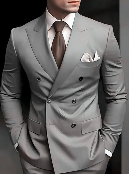 High Quality Brown Men Suits Double Breasted Bespoke Wedding Suit Peaked Lapel Formal Blazer Slim Fit  Groom Dress