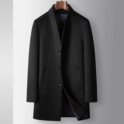 High-quality, Fashionable, Stylish, Versatile, for Banquets, Shopping, Trendy Business, Casual, Solid-color Men's Woolen Overcoa