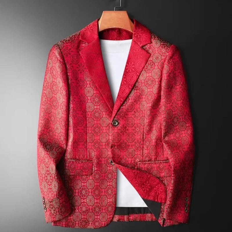 Luxury Vintage Jacquard Suit Jacket Men High Quality Casual Business Social Formal Jackets Banquet Party Host Wedding Blazers