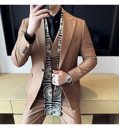 Double Collar Suit Set 3 Pieces Business Formal Casual Suits Vest Trousers Office Work Party Prom Wedding Groomsmen Clothing